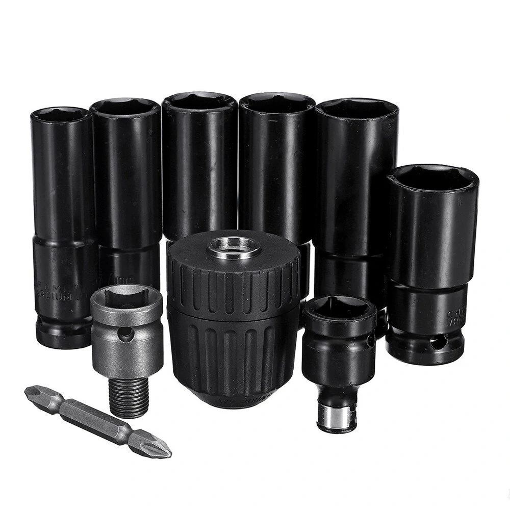 Drillpro 10pc 1/2 Inch Impact Socket Set | Metric Drill Chuck Adapter - Image 2