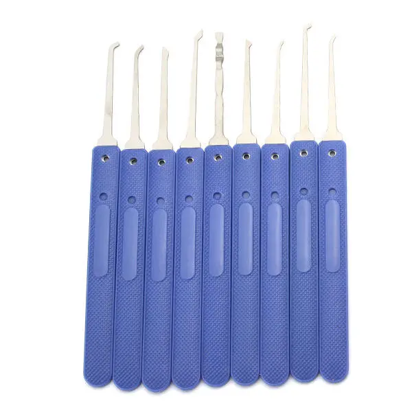 9pcs Blue Handle Lock Pick Set with Practice Padlock | Key Extractor Tool - Image 2