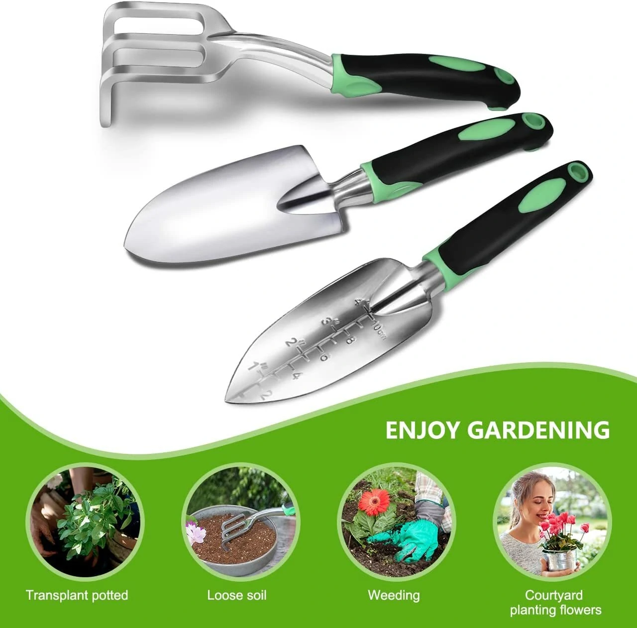 Garden Tool Set 3-Pack - Heavy Duty Aluminum Kit with Ergonomic Non-Slip Handles - Image 2
