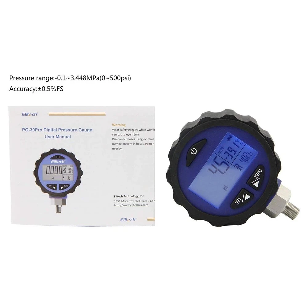 PG-30Pro Digital HVAC Pressure Gauge | For 87+ Refrigerants -14.5-500 PSI | Blue Backlight - Image 5