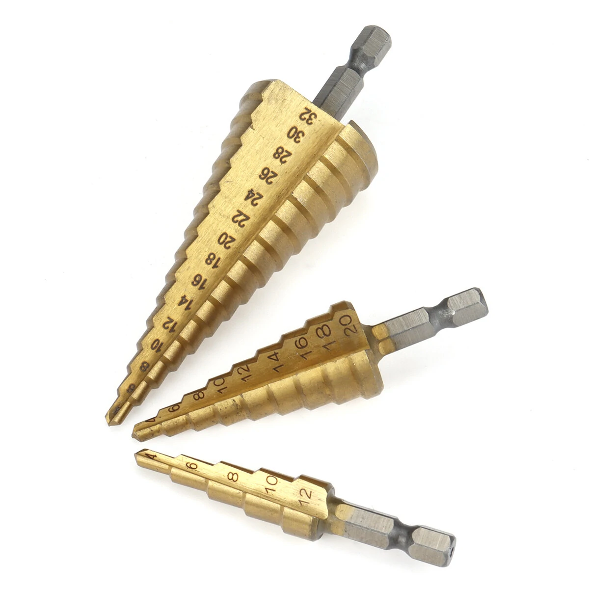 HSS Titanium Coated Step Drill Bit Set - 3 Piece 4-32mm | For Metal Wood Plastic - Image 4