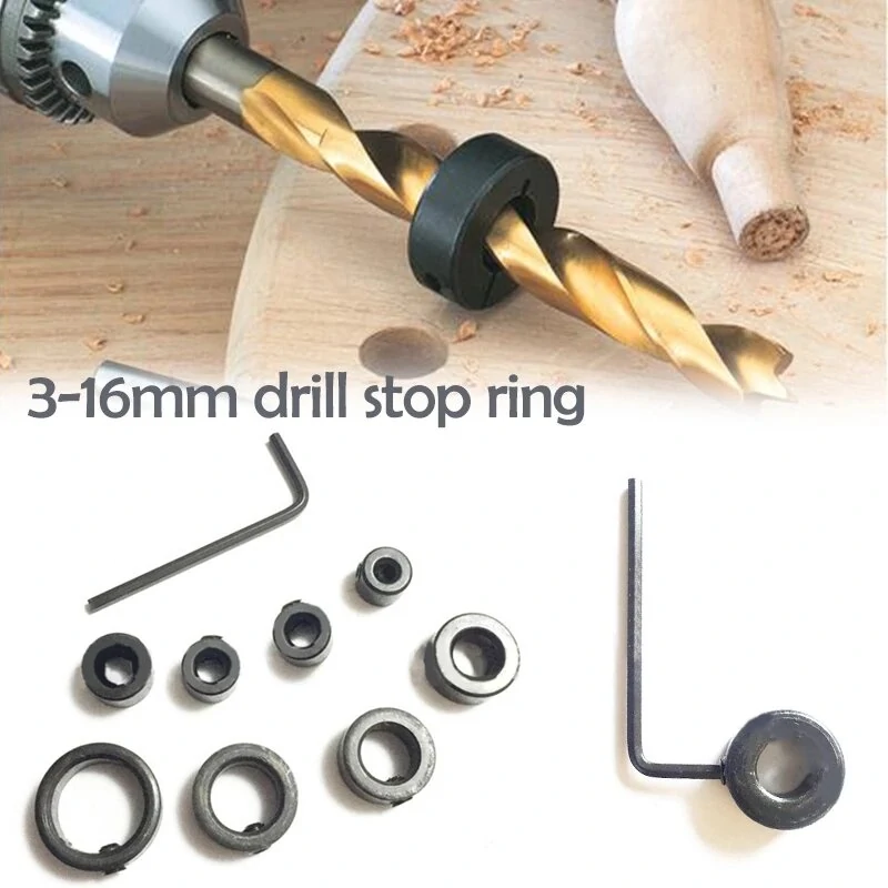 8pcs Woodworking Drill Locator | 3-16mm Depth Stop Collars with Hex Wrench - Image 3