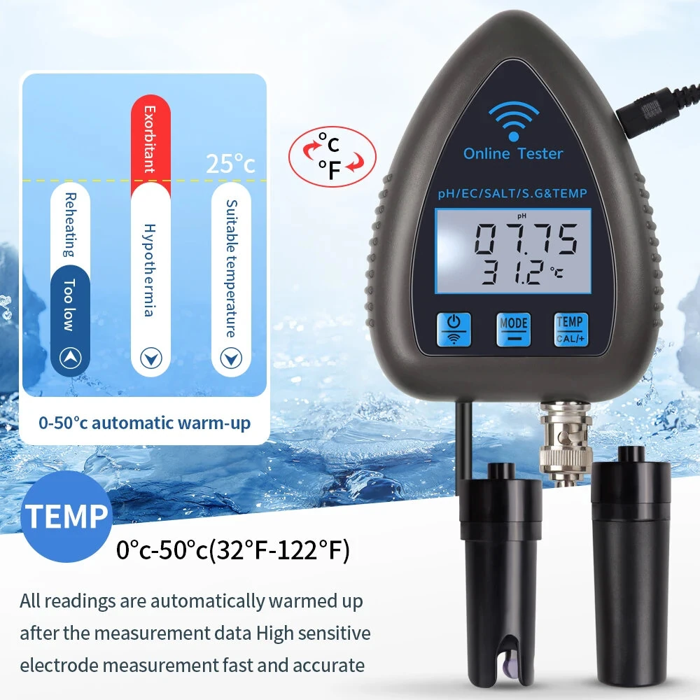 Tuya WiFi Bluetooth Water Quality Monitor - 5-in-1 PH EC SALT SG Temperature Analyzer for Aquarium Pool Hydroponics - Image 4
