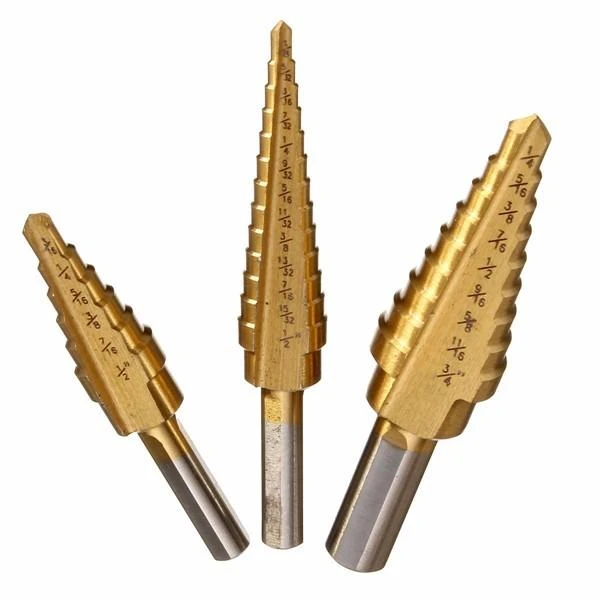 HSS Titanium Step Drill Bit Set - 3 Piece | 1/8 to 3/4 Inch Hole Cutter - Image 4