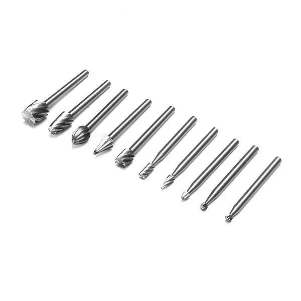 10pcs HSS Router Bit Set - 3mm Shank Rotary Burr Files for Wood Working - Image 3