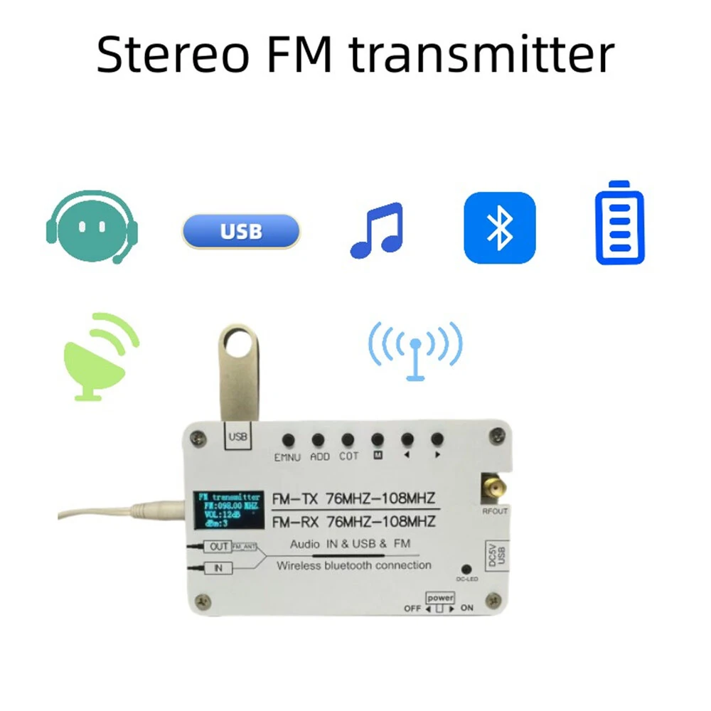 Multi-function FM Transmitter & Receiver | Bluetooth AUX USB | 76-108MHz Portable Radio - Image 3