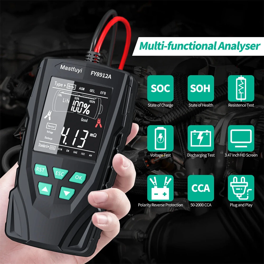 FY8912A Car Battery Tester - 12V/24V 8V-36V for Lead-Acid AGM GEL EFB - Image 2