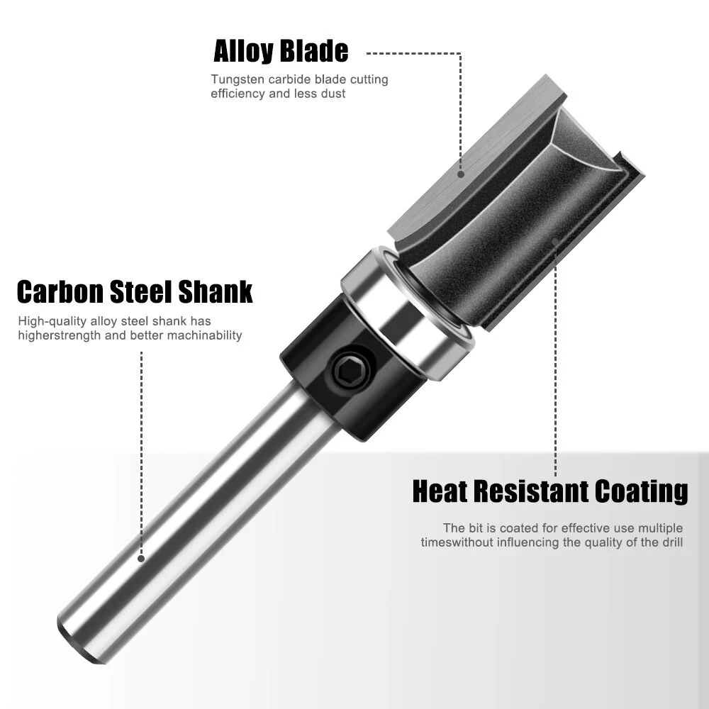 LAVIE 4pcs 1/4 Inch Shank Straight Router Bit | 6mm with Bottom Bearing | Woodworking Trimming Cutter - Image 5