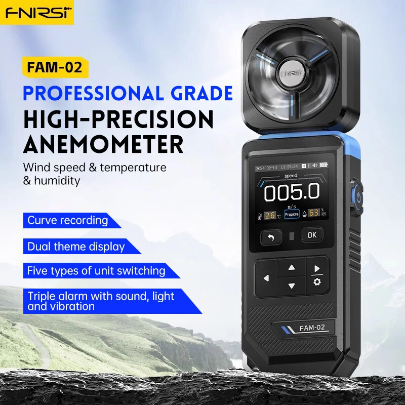 FNIRSI FAM-02 Handheld Anemometer - Wind Speed, Temperature, Humidity Meter - Image 2