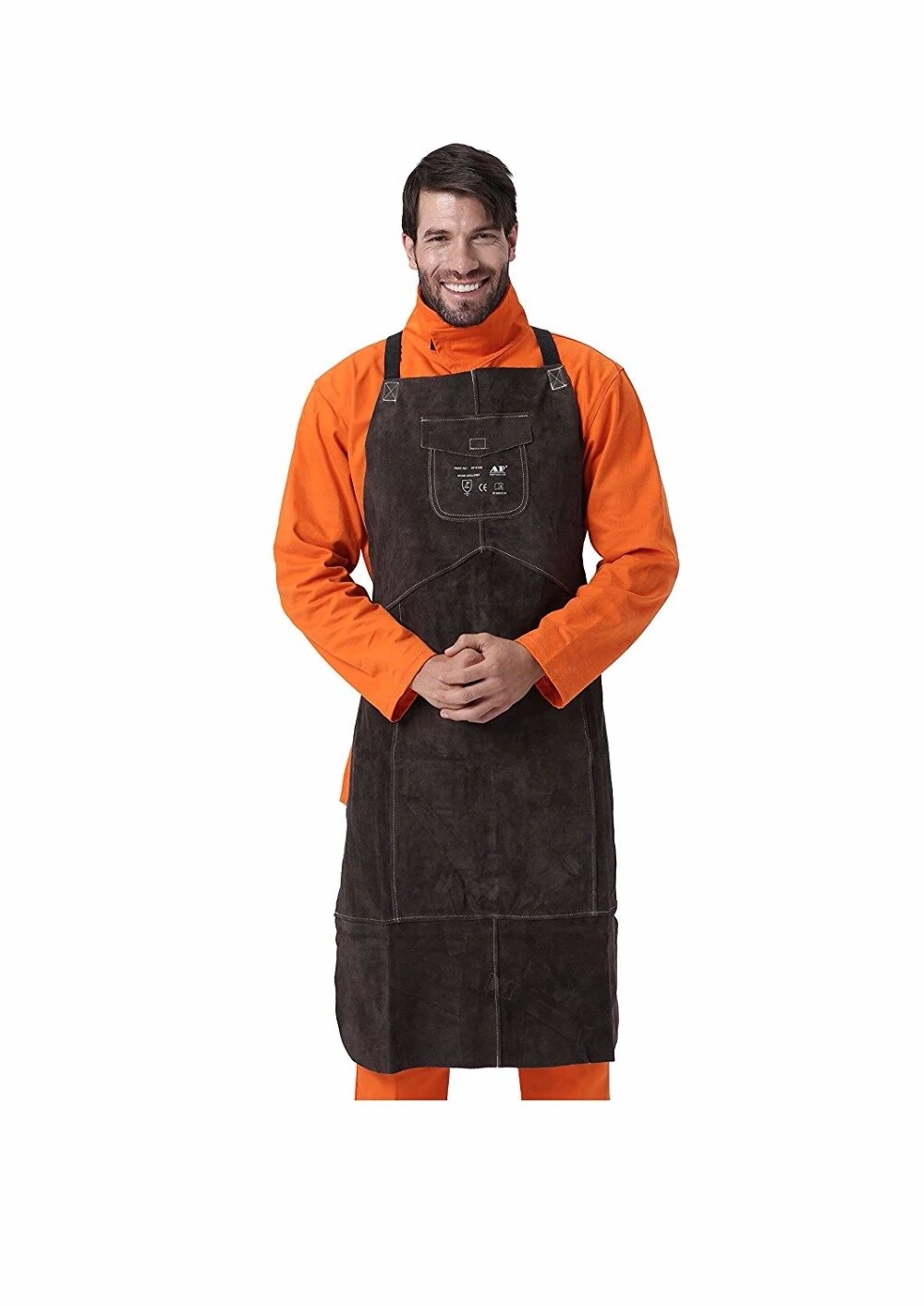 AP-6100 Full Leather Welding Apron - Charcoal Brown Breast Protector Series - Image 4