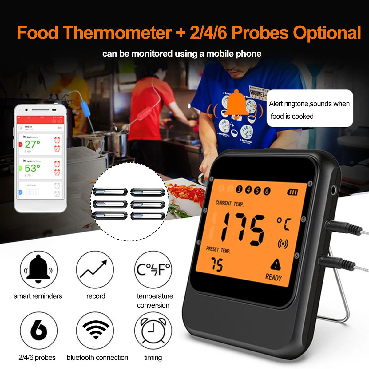 Wireless Smart Meat Thermometer with 2-6 Probes | For iOS & Android BBQ - Image 2