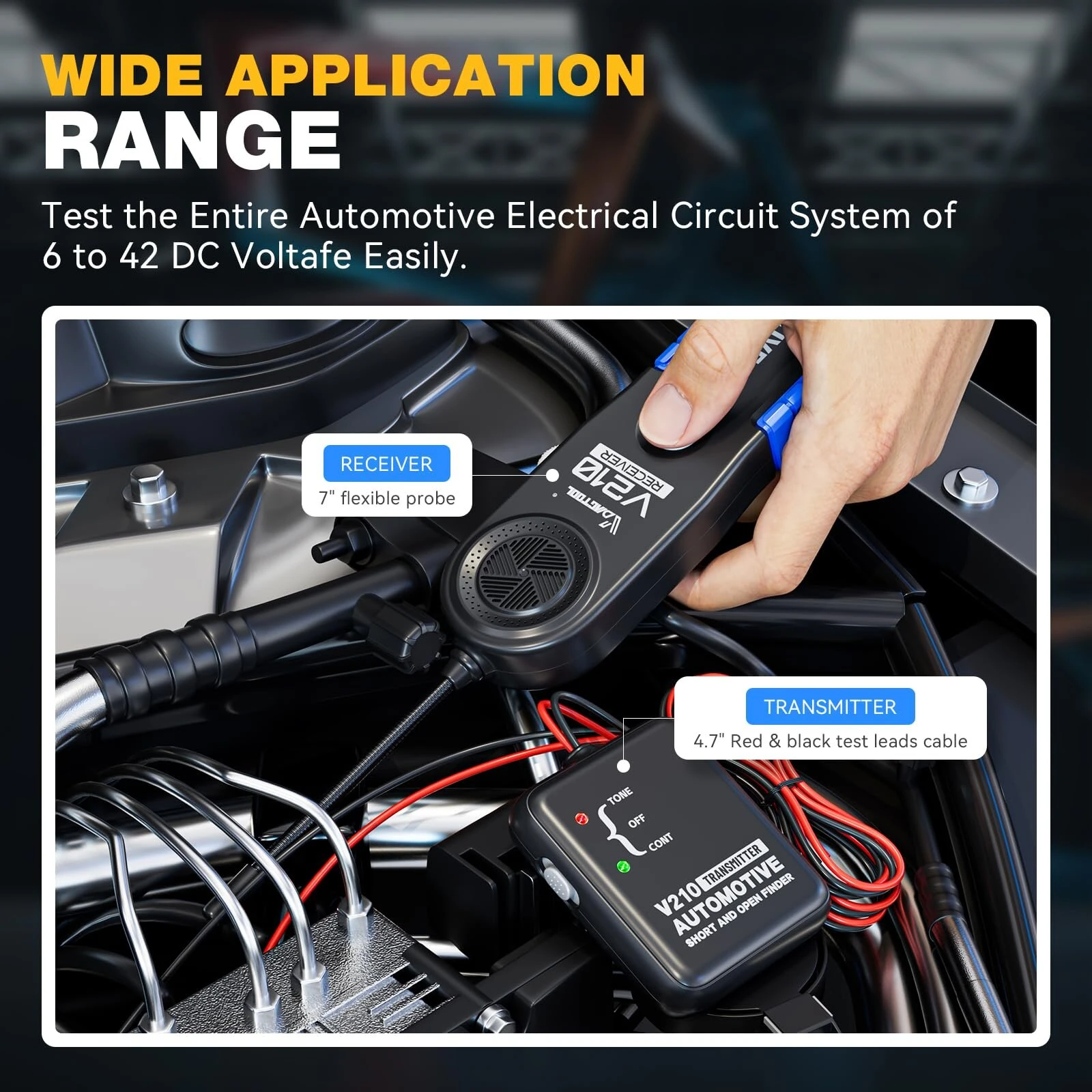 VDIAGTOOL V210 Automotive Circuit Tester - 6-42V Wire Tracker with Adjustable Sensitivity - Image 3