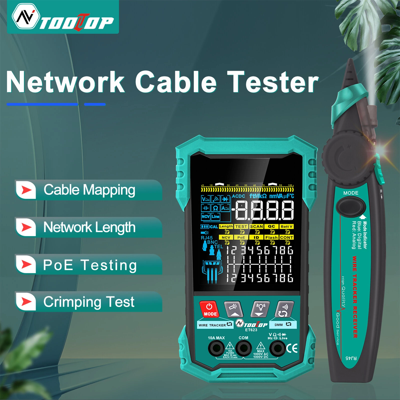 EU Direct ET622 ET623 Network Cable Tester - Multimeter & Wire Tracker | 6000 Count Screen, NCV, POE & Voltage Testing - Image 2