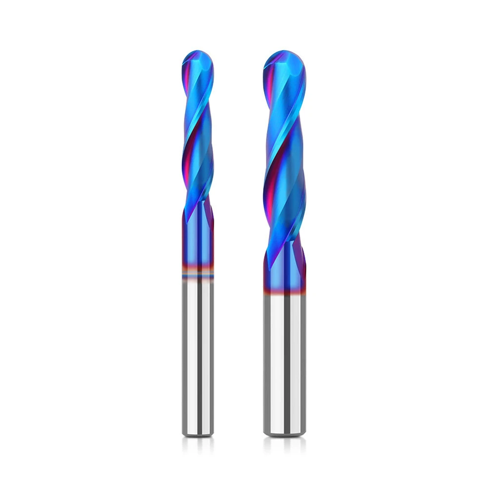 Carbide Spiral Up Cut Ball Nose End Mill | 1/4 Inch 8mm Shank | Nano Blue Coating - Image 2