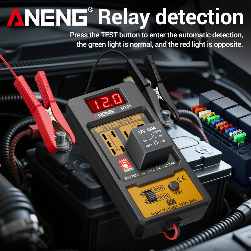 ANENG RT01 Automotive Relay Tester - Digital Voltage Detecter for 12V/24V | 4-Pin 5-Pin Diagnostic Tool - Image 3