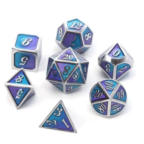 Metal Polyhedral Dice Set - 7Pcs Mixed Color RPG DND Dice with Velvet Bag | Zinc Alloy - Image 4