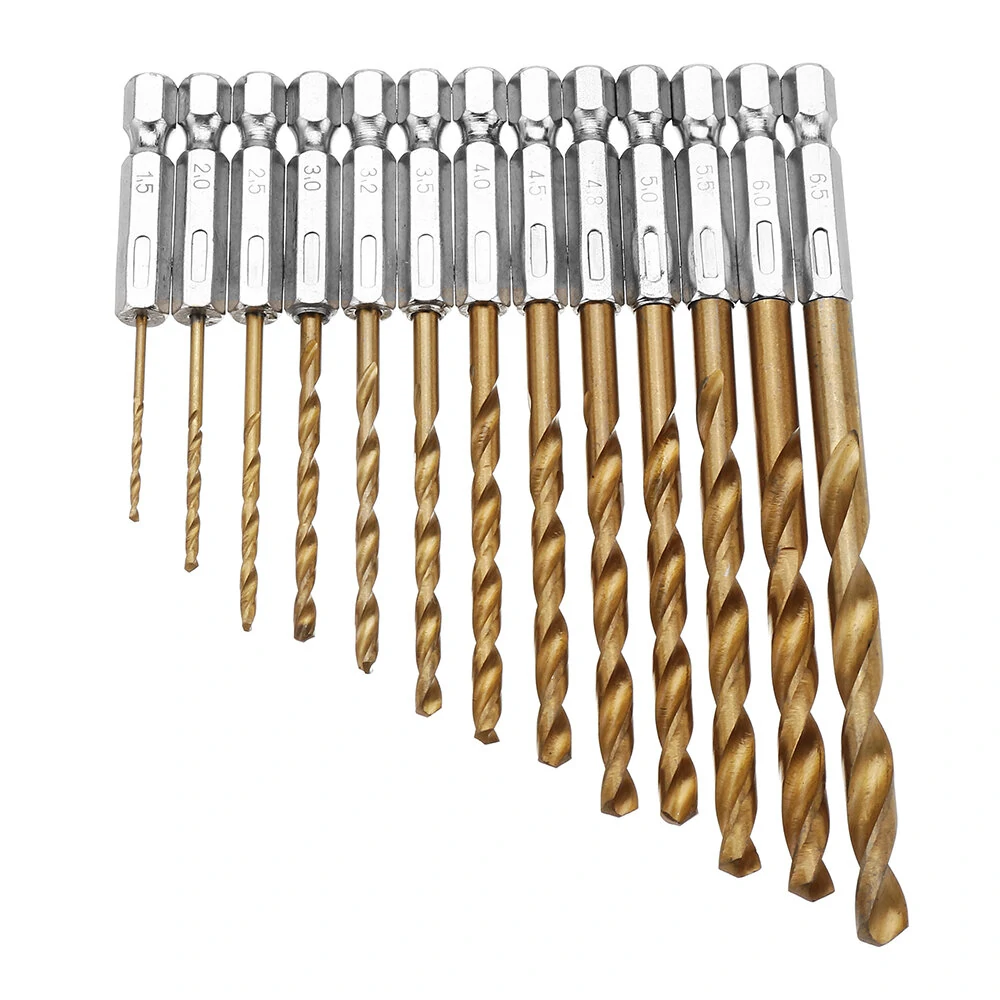 Drillpro DB-T2 13pcs HSS Titanium Drill Bit Set | 1.5-6.5mm 1/4 Inch Hex - Image 2