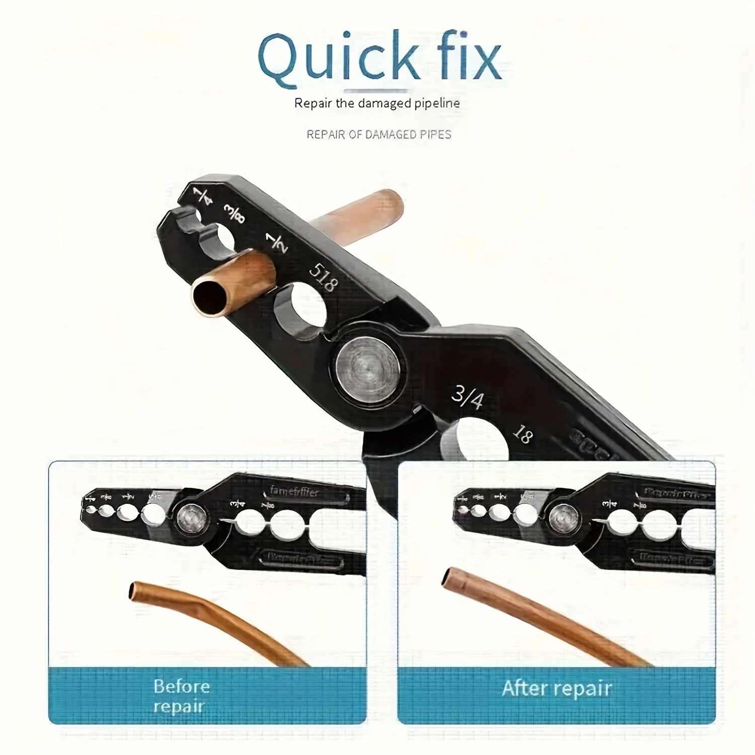CT-301 Copper Tube Repair Pliers - Heavy Duty Multi-Diameter Tool with Serrated Jaws - Image 2