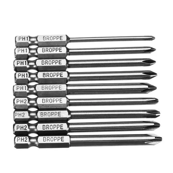 Broppe 9pcs Magnetic Screwdriver Bits - 75mm Phillips #1 & #2 | 1/4 Inch Hex - Image 5