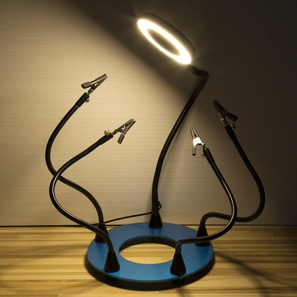 Third Hand Soldering Station - PCB Repair Fixture with 3X Magnifying Glass & USB LED Light - Image 2