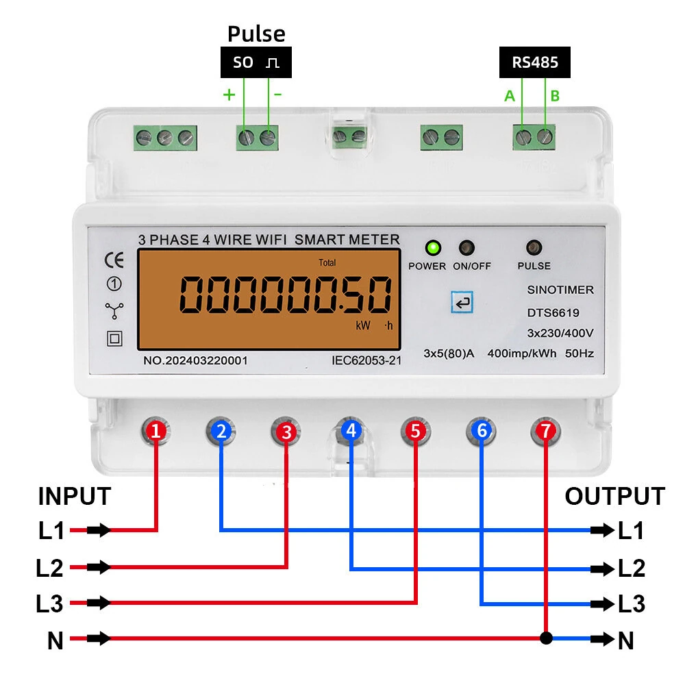 Single Phase 220V 100A Energy Meter - WIFI Remote kWh Wattmeter | Manual ON/OFF - Image 3