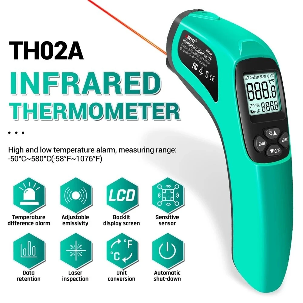 ANENG TH02A Digital Infrared Thermometer | -50 to 580°C Laser Pyrometer | LCD Display - Image 2
