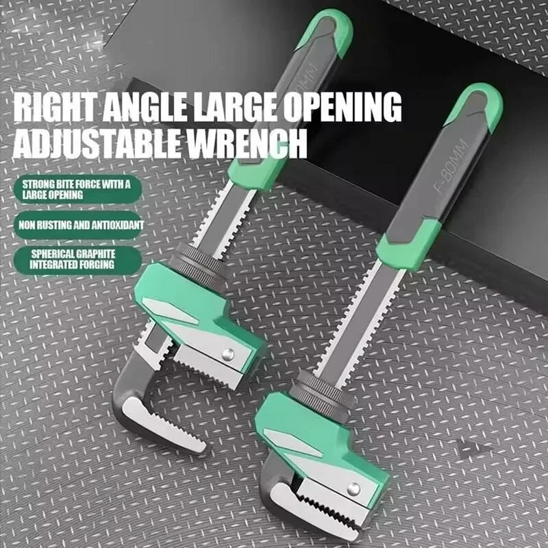 Heavy Duty Right Angle Wrench - 80mm Jaw High Carbon Steel - Non Slip Plumbing Tool - Image 2