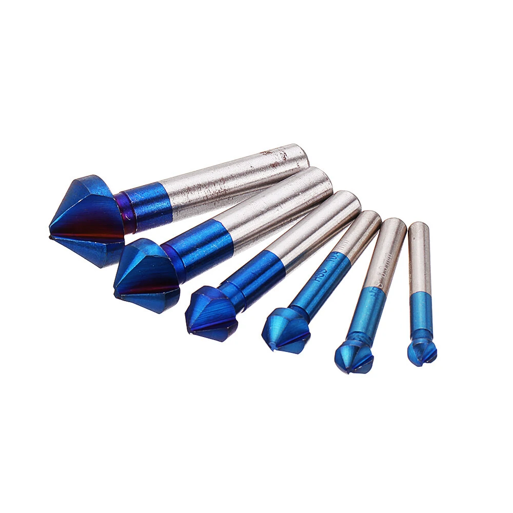 Drillpro 6Pcs HSS Chamfer Cutter - 90 Degree Countersink Drill Bit | 3 Flute End Mill - Image 2