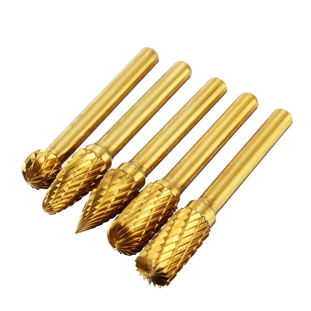 5pcs 6x10mm Tungsten Steel Drill Bit Titanium Coated Titanium Coated Burrs Tool - Image 3