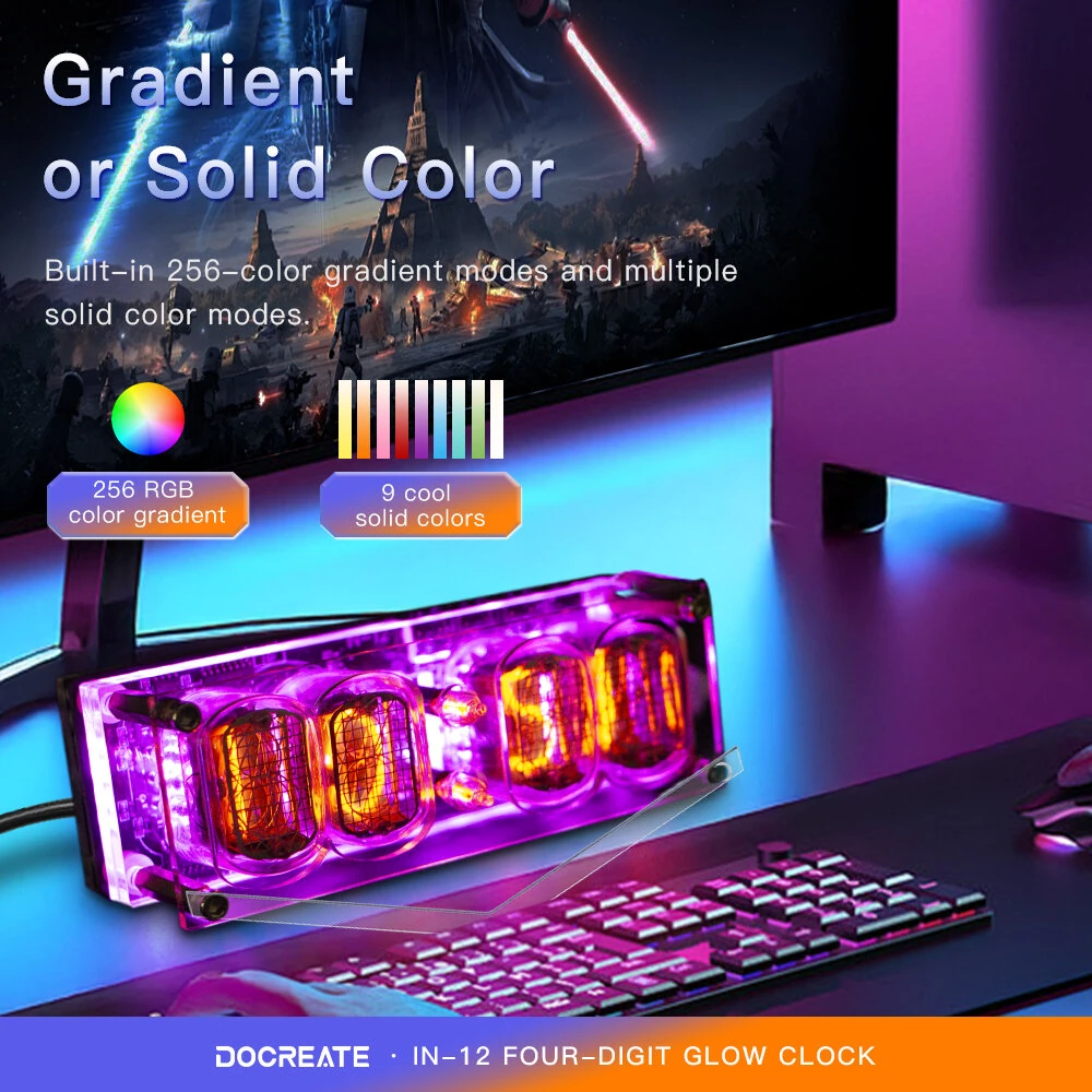 IN-12 Glowing Clock - 4-bit Retro LED Display with 4 Dials | Desktop Accessories - Image 4