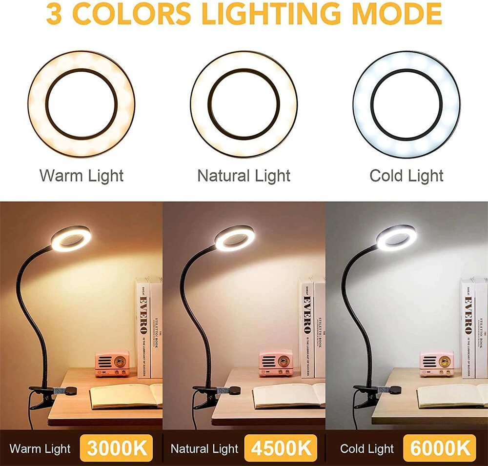 5X LED Magnifying Lamp | Clip-On USB Desk Light, Adjustable Brightness & Color - Image 2