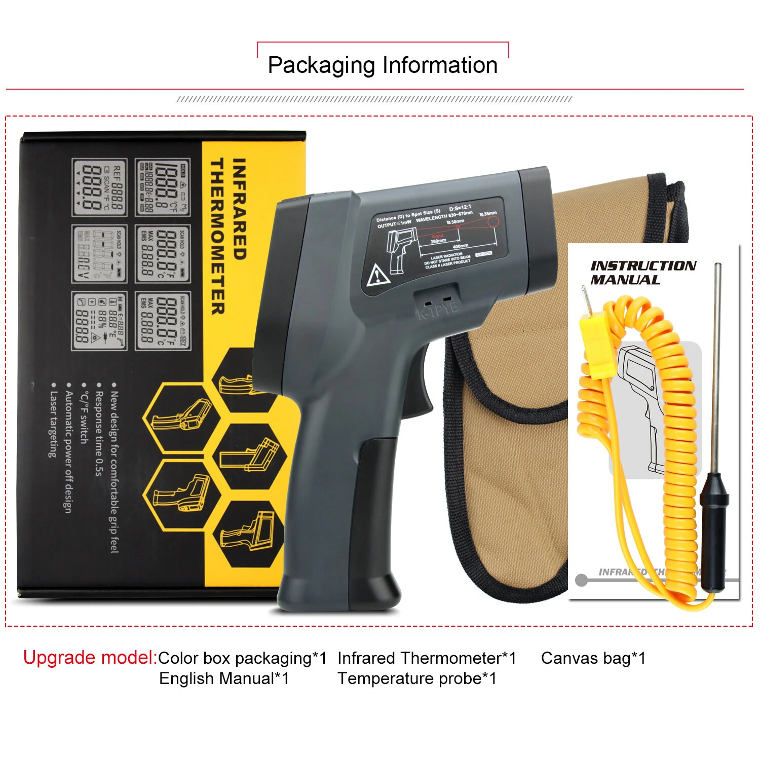 Upgraded Non-contact Dual Laser Infrared Thermometer -50 to 550°C with K-Type Thermocouple - Image 4