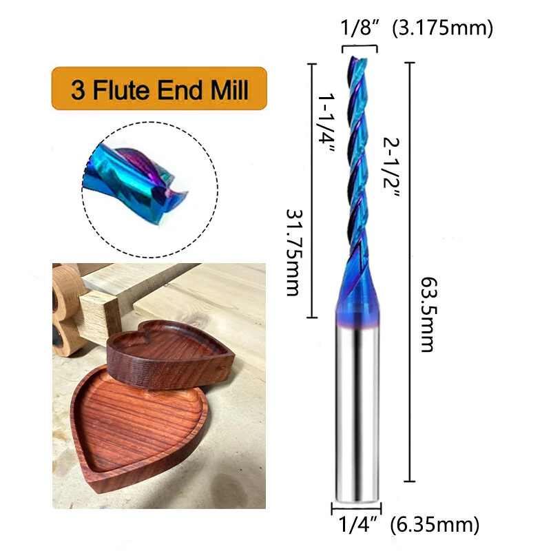 Tapered Flat End Mill CNC Router Bit - 1/4 Inch 3 Flute | Tungsten Steel HRC93 - Image 2