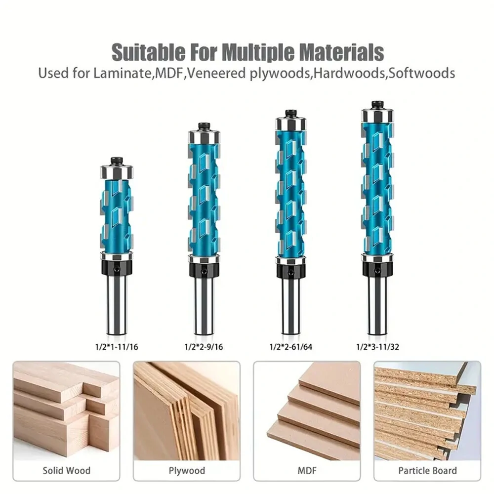 Blue Precision Spiral Flush Trim Router Bit Set - 1/2in & 12mm Shank | Double Bearings - Image 3