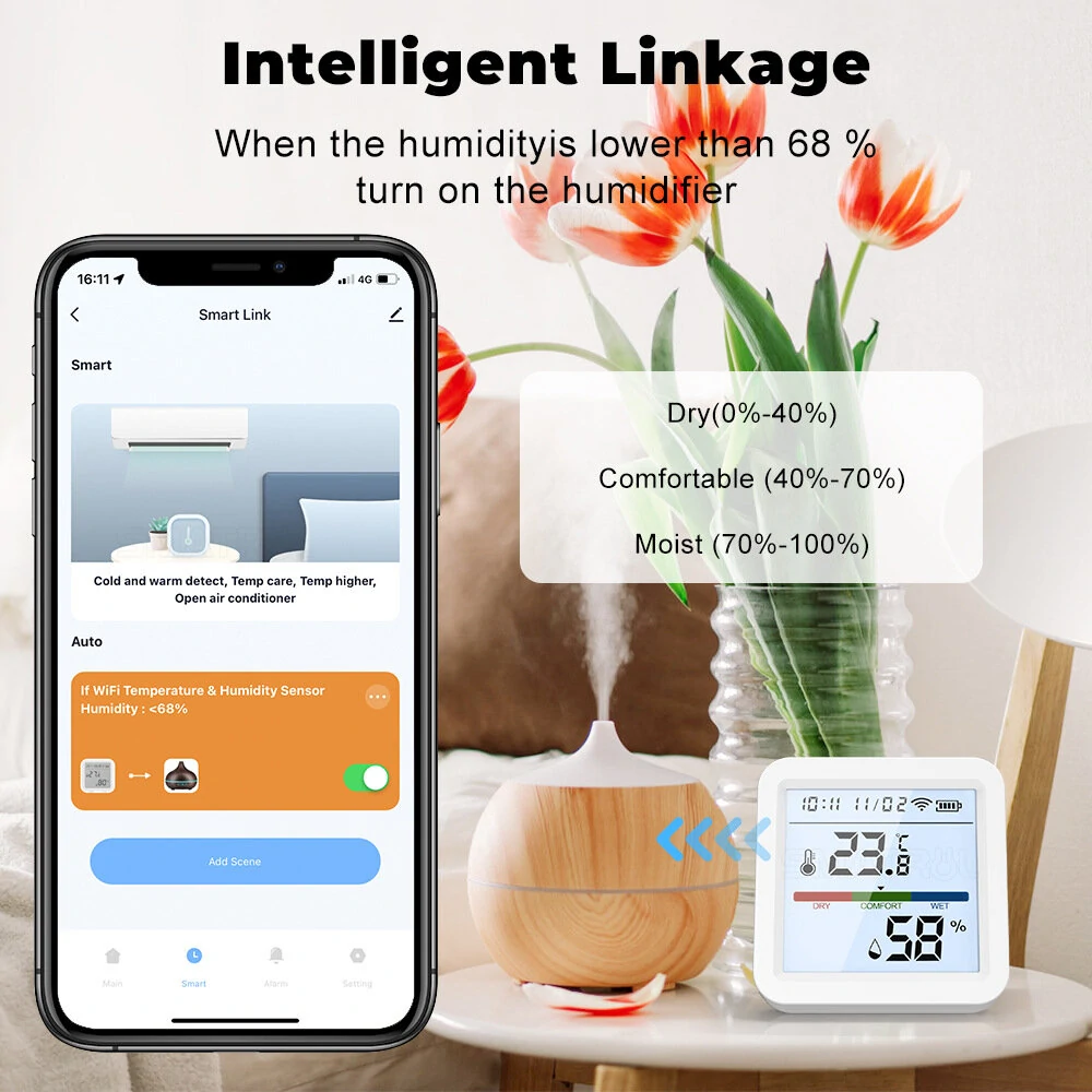 Smart Wifi Temperature Humidity Sensor with Backlight - Real-Time Monitoring, High Accuracy, Compatible with Alexa & Google Home - Image 4