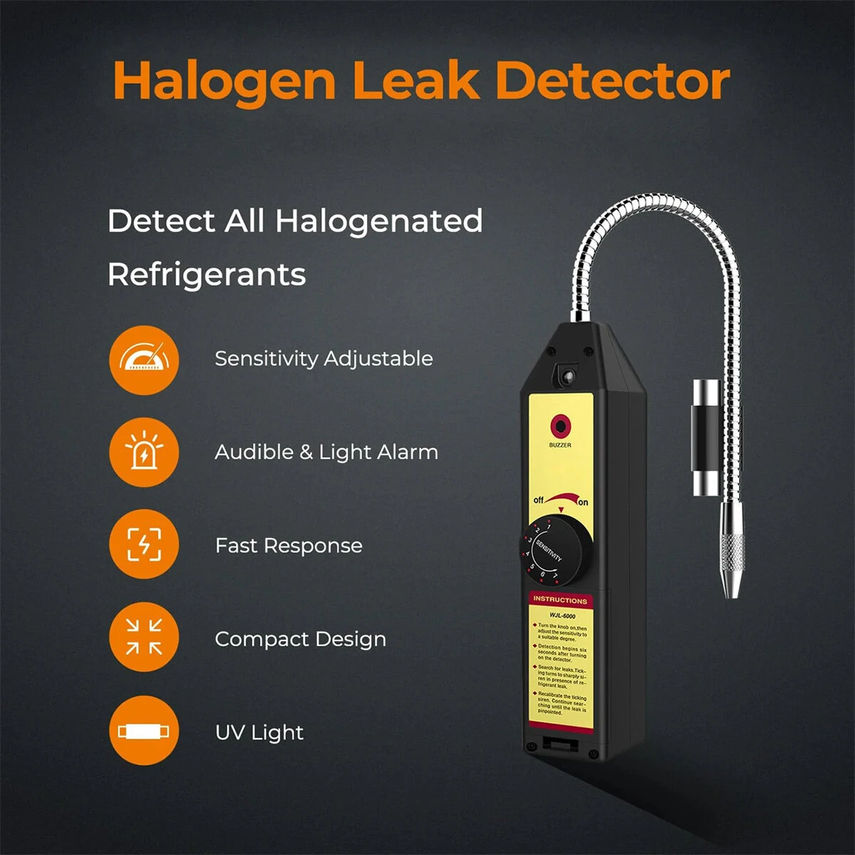 WJL-6000L Halogen Leak Detector for R22 R410A R134A R1234YF | HVAC AC Tester Tool - Image 3