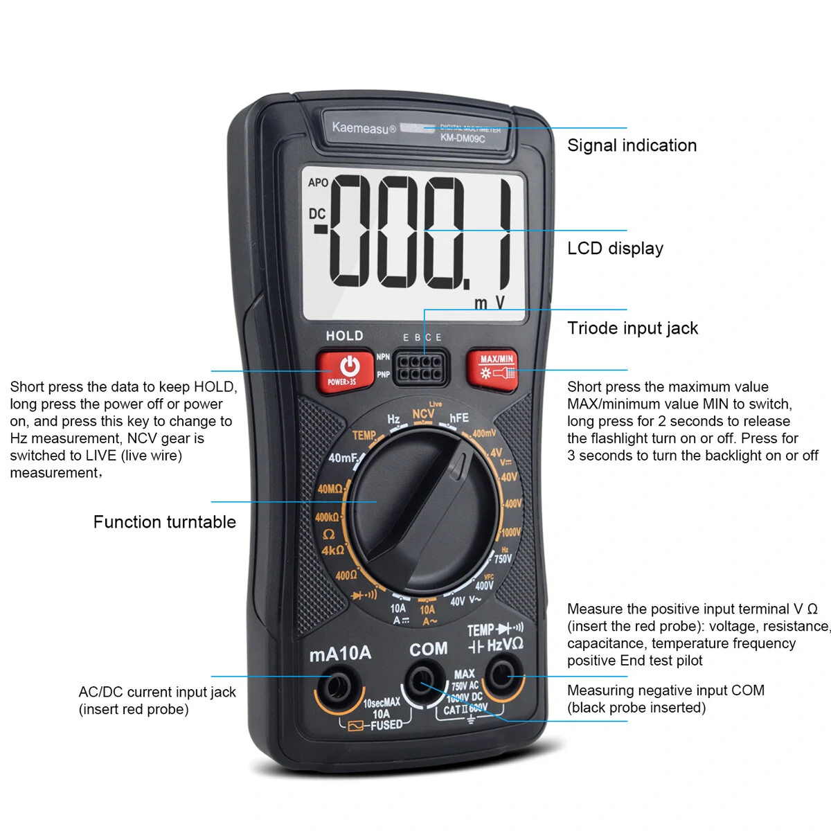 Kaemeasu KM-DM09A Digital Multimeter - True RMS NCV | AC/DC Voltage Current - Image 5