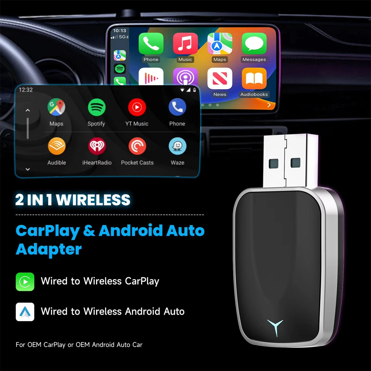 Wireless CarPlay & Android Auto Adapter - 2-in-1 Plug & Play USB Adapter - Image 3