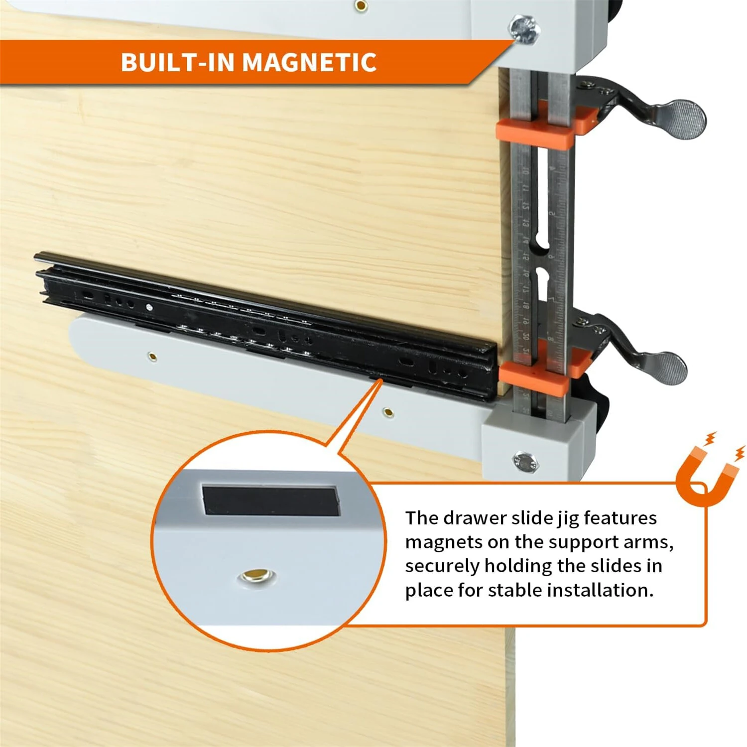 2PCS Drawer Slide Jig with Toggle Clamp | Stainless Steel Magnetic Arm & Laser Scale | Fast Accurate Cabinet Installation Tool - Image 5