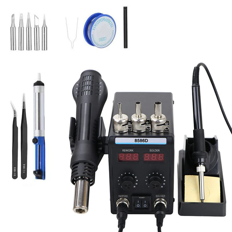 8586D Soldering Station 750W | 2-in-1 Hot Air Gun & Soldering Iron | Adjustable Temp 100-480°C - Image 3