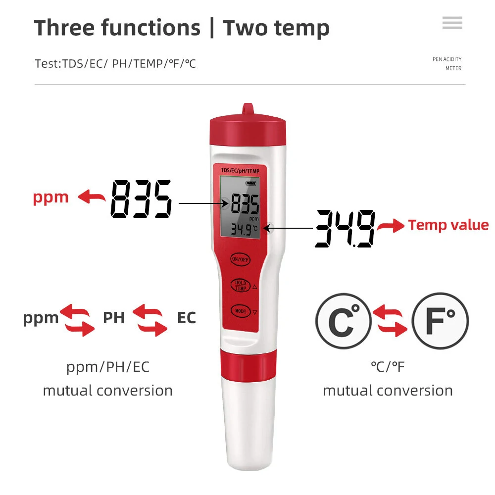 EZ9908 4-in-1 Digital Water Tester | PH, TDS, EC & Temperature Meter for Pools, Aquariums, Drinking Water - Image 3