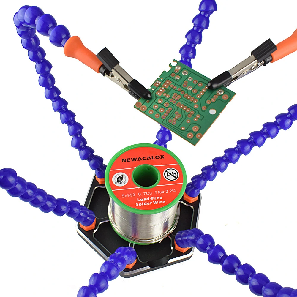 NEWACALOX Soldering Helping Hands - 6 Arm PCB Holder with USB LED Magnifier - Image 4