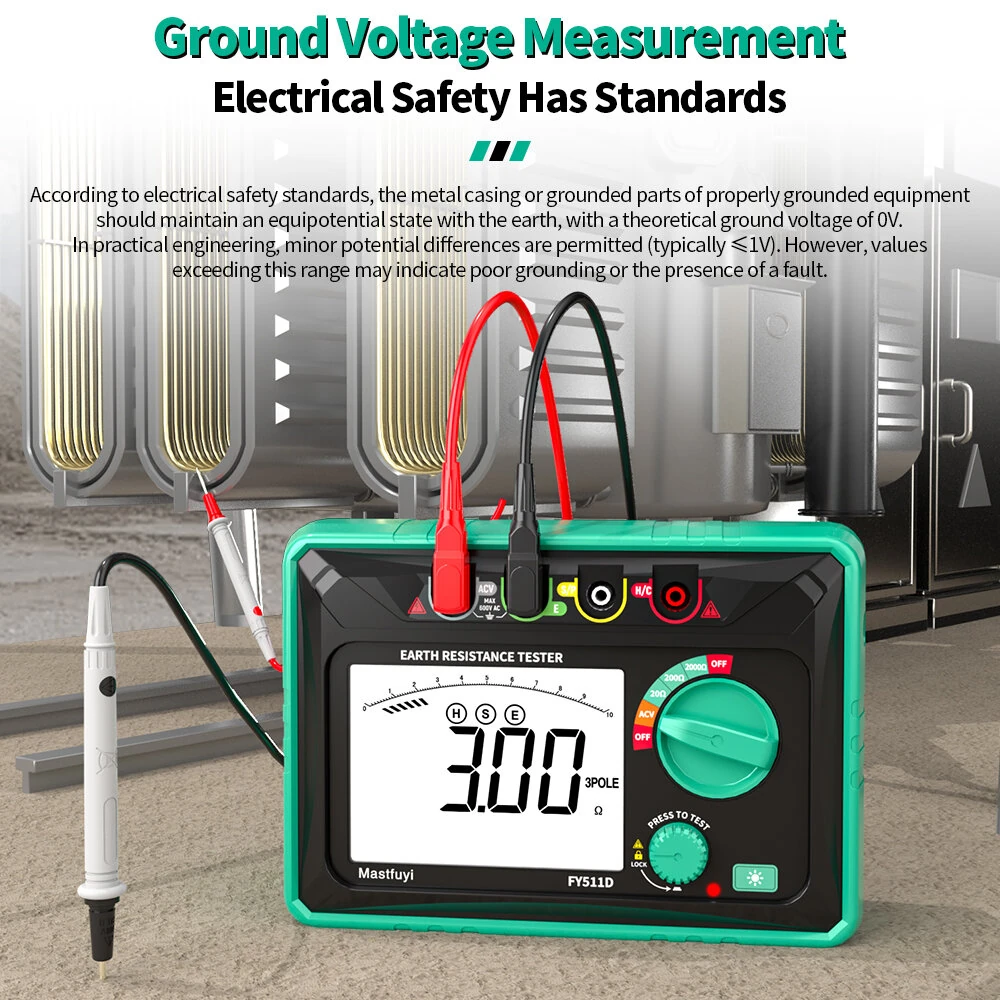 FY511D Earth Resistance Tester - 0-2kΩ Range & 600V Voltage - High Accuracy LCD - Image 3
