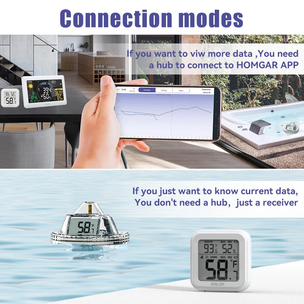 BALDR Digital Pool Thermometer - HOMGAR App | 50°C Range | Humidity & Temp - Image 4