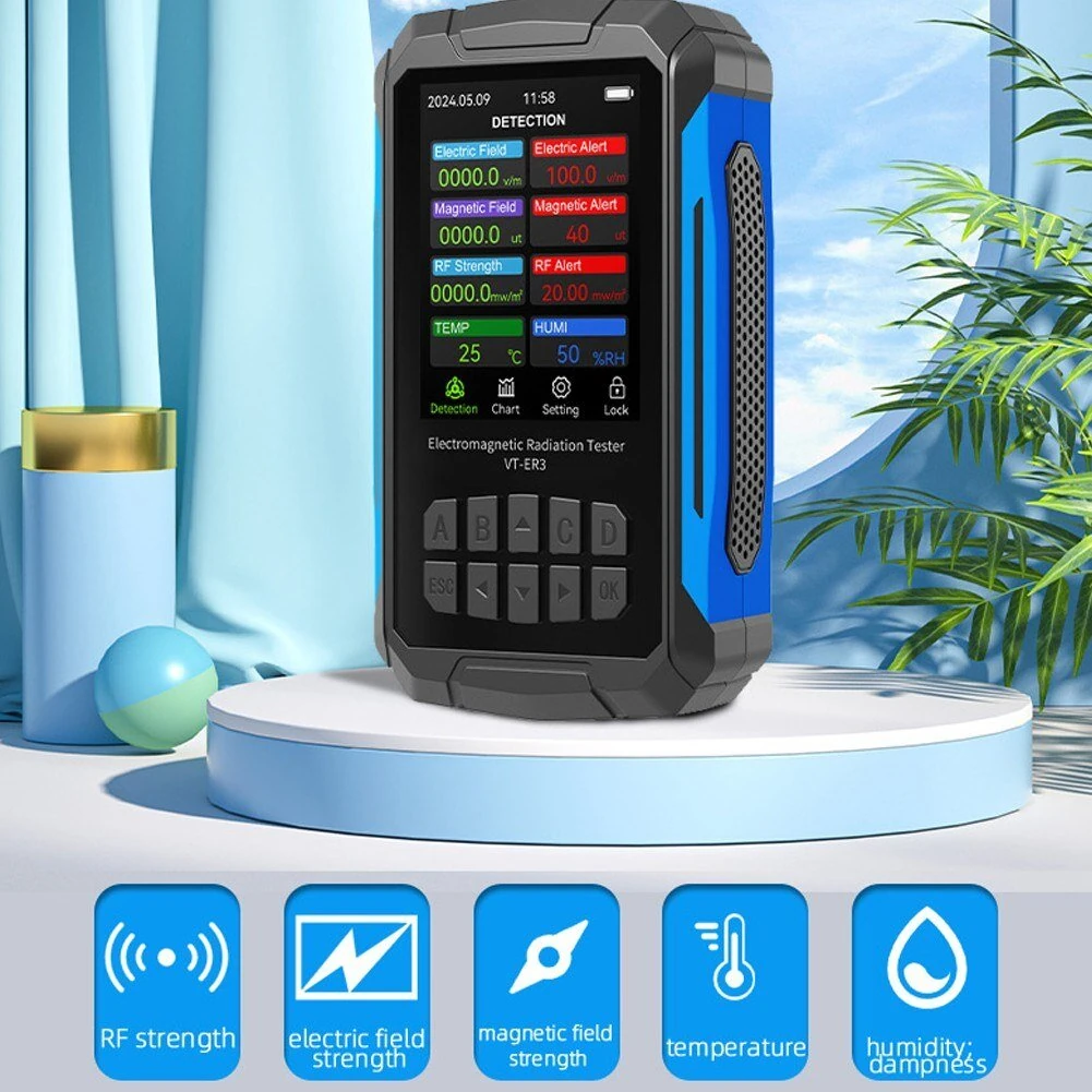 VT-ER3 5-in-1 EMF Tester | RF Electric & Magnetic Field Strength Meter | Temp & Humidity - Image 3