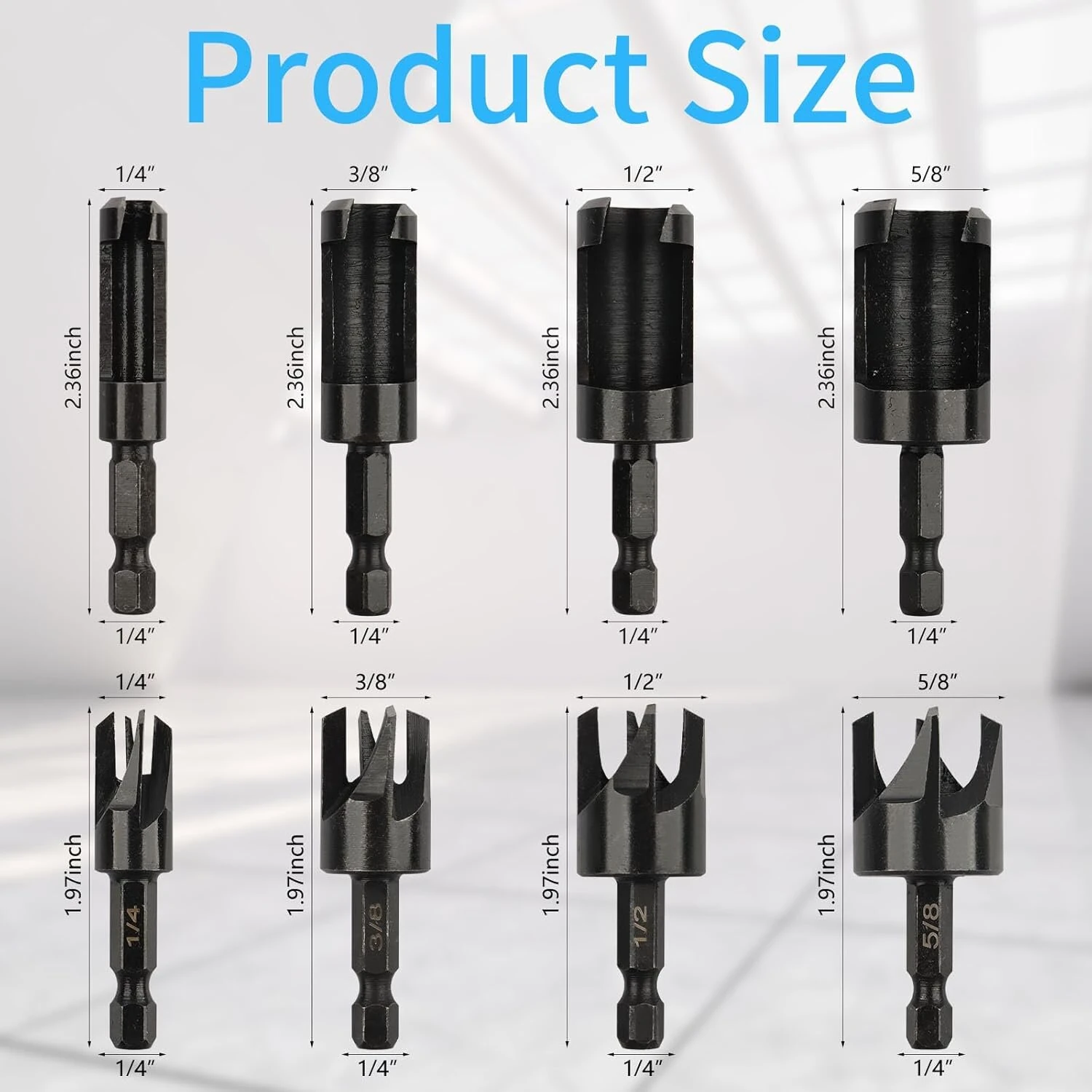 Cobalt Steel Wood Plug Cutter Drill Bit Set - 8pcs 1/4 to 5/8 Inch | Hex Shank - Image 4