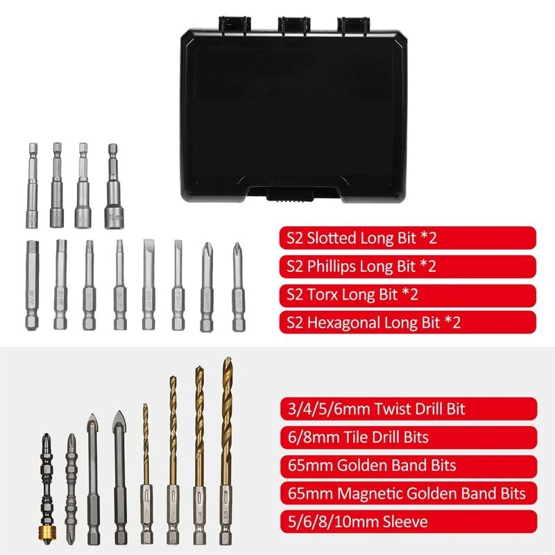 Premium 20PCS Alloy Steel Drill & Screwdriver Bit Set - High Strength for Wood & Metal | Portable Case - Image 3