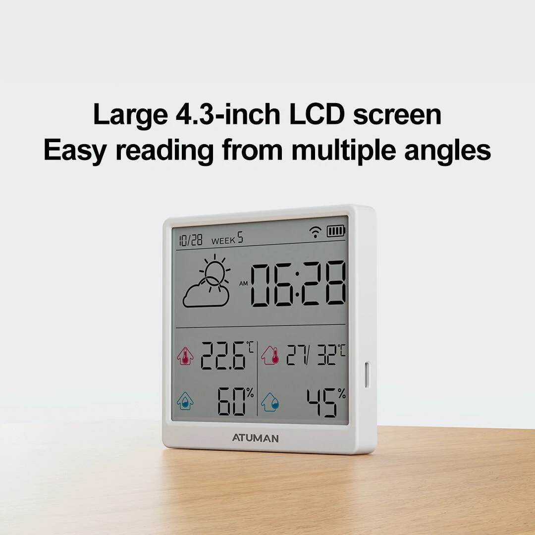 Duka Atuman TH3 Hygrometer - WIFI Indoor Outdoor Temperature Humidity Monitor with 4.3-inch LCD Display & Type-C Charging - Image 2