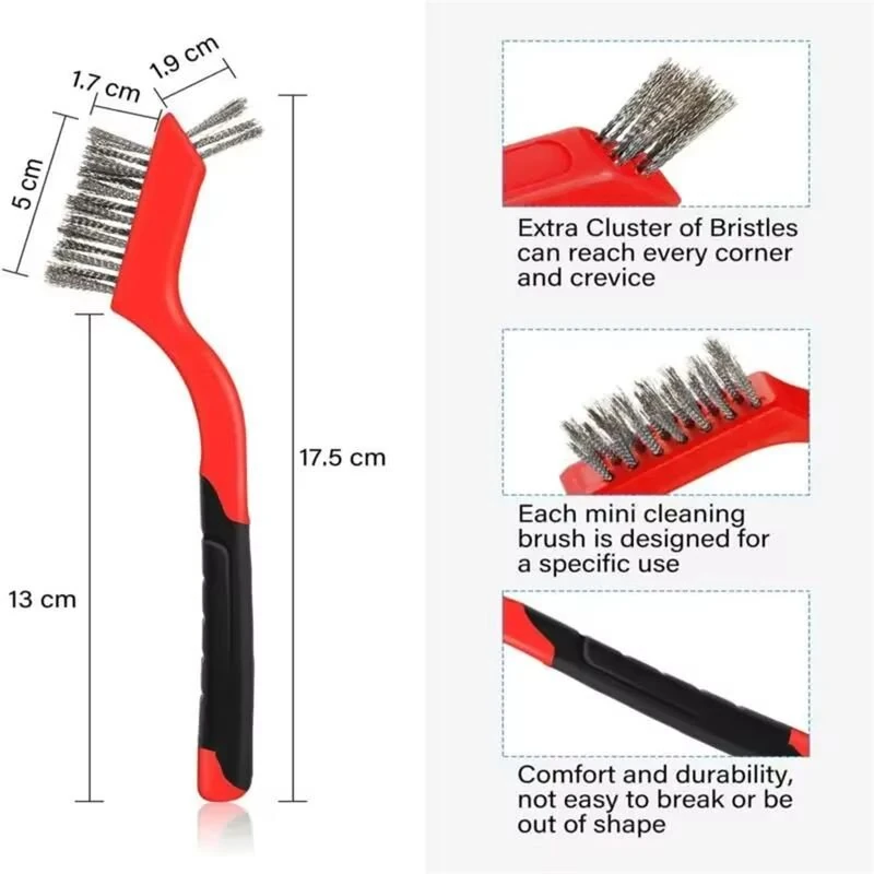 6pcs Wire Brush Set - Nylon, Brass & Steel Bristles for Metal Cleaning & Polishing - Image 5