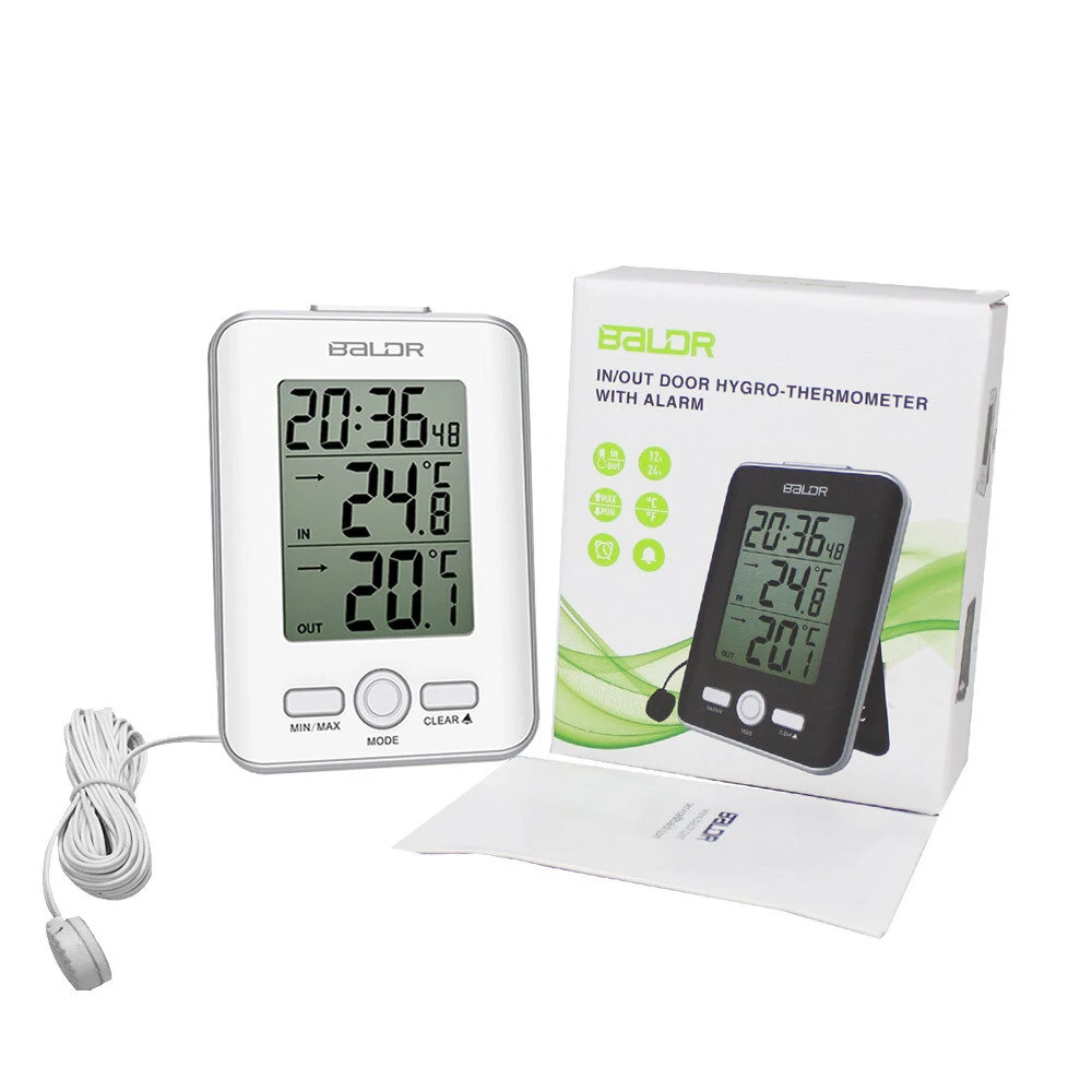 Baldr E0129ST2C Digital Thermometer Clock | Indoor Outdoor LCD Display - Image 5
